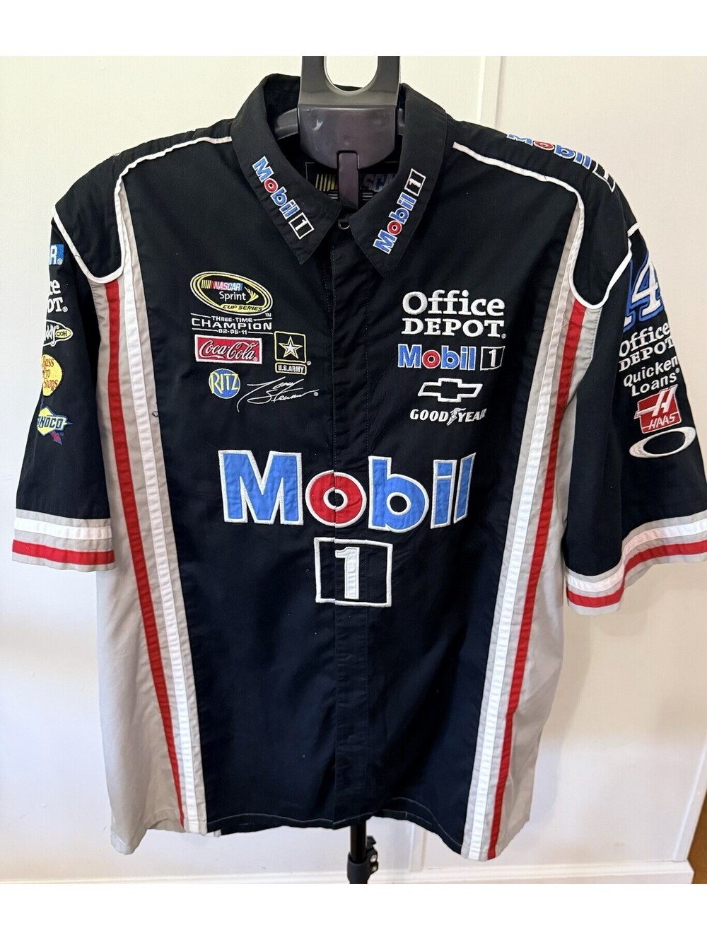 JH Design NASCAR Tony Stewart 2XL Mobil 1 Vintage Racing Garage Mechanic Shirt